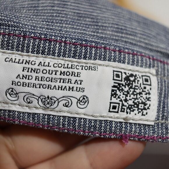 Robert Graham Blue Gray Pin Stripe Camo Flip Cuff Sleeves Button Down Shirt 2X - Picture 14 of 16